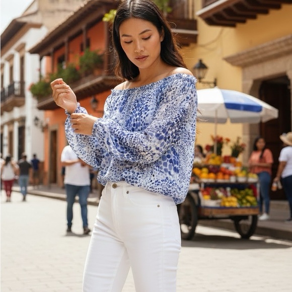 Ramy Brook Tops - NWT Ramy Brook Women's Printed Margie Off The Shoulder Long Sleeve Top US Small